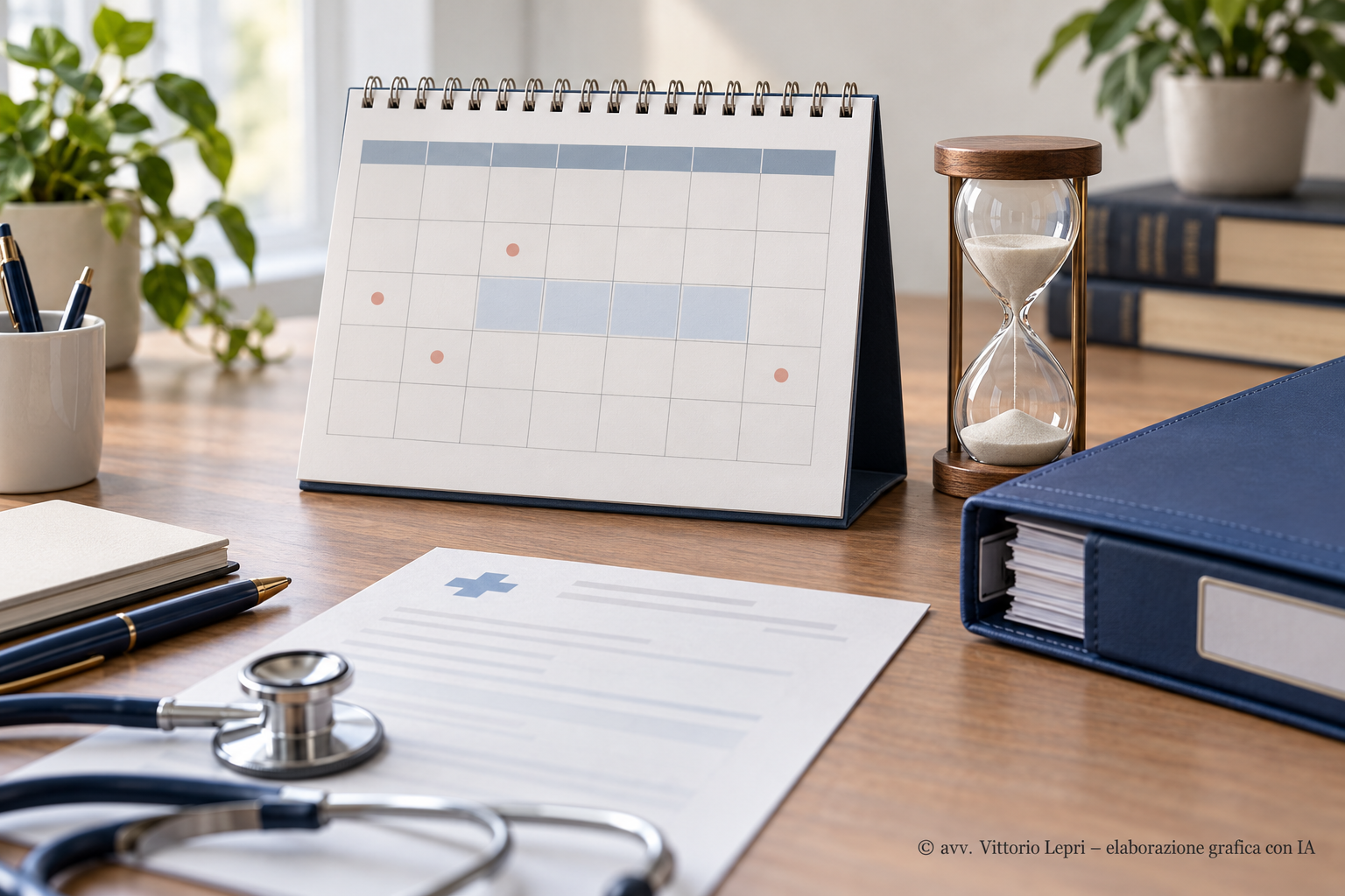 Calendario e clessidra per il calcolo del periodo di comporto per malattia